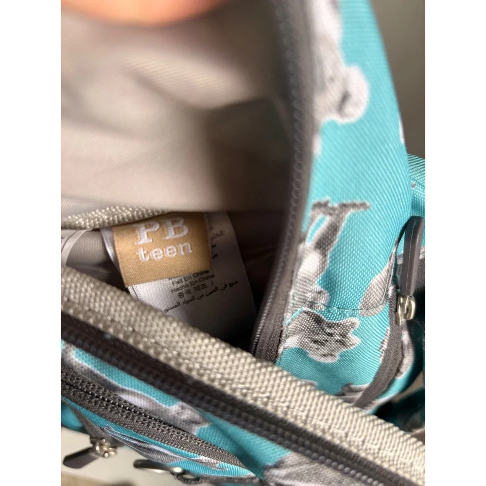 Pottery Barn Kids Koala Print Backpack Teal Gray Multi-Pocket Bag with Bungee